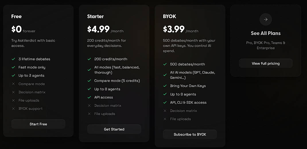 Pricing screenshot