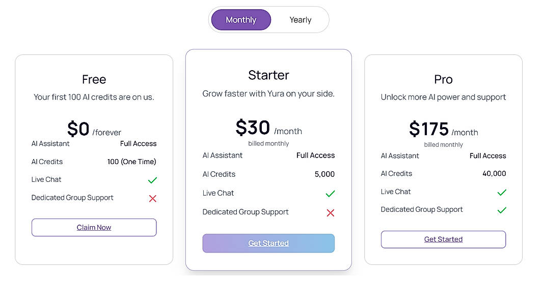 Pricing screenshot
