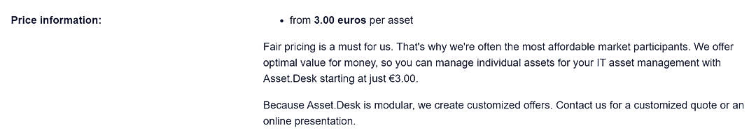 Pricing screenshot