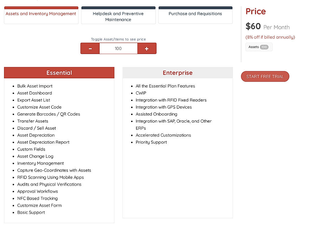 Pricing screenshot