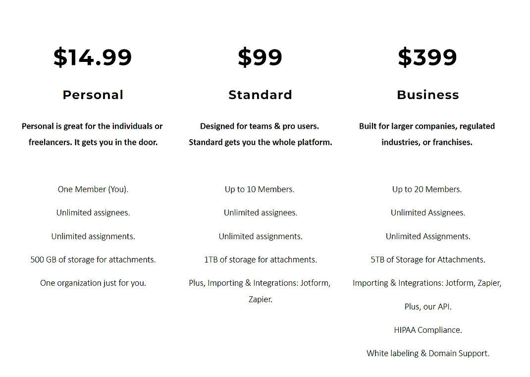 Pricing screenshot