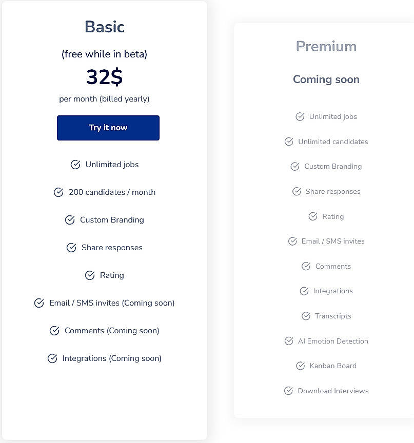Pricing screenshot