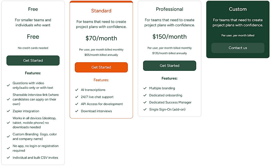 Pricing screenshot