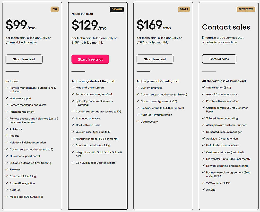 Pricing screenshot