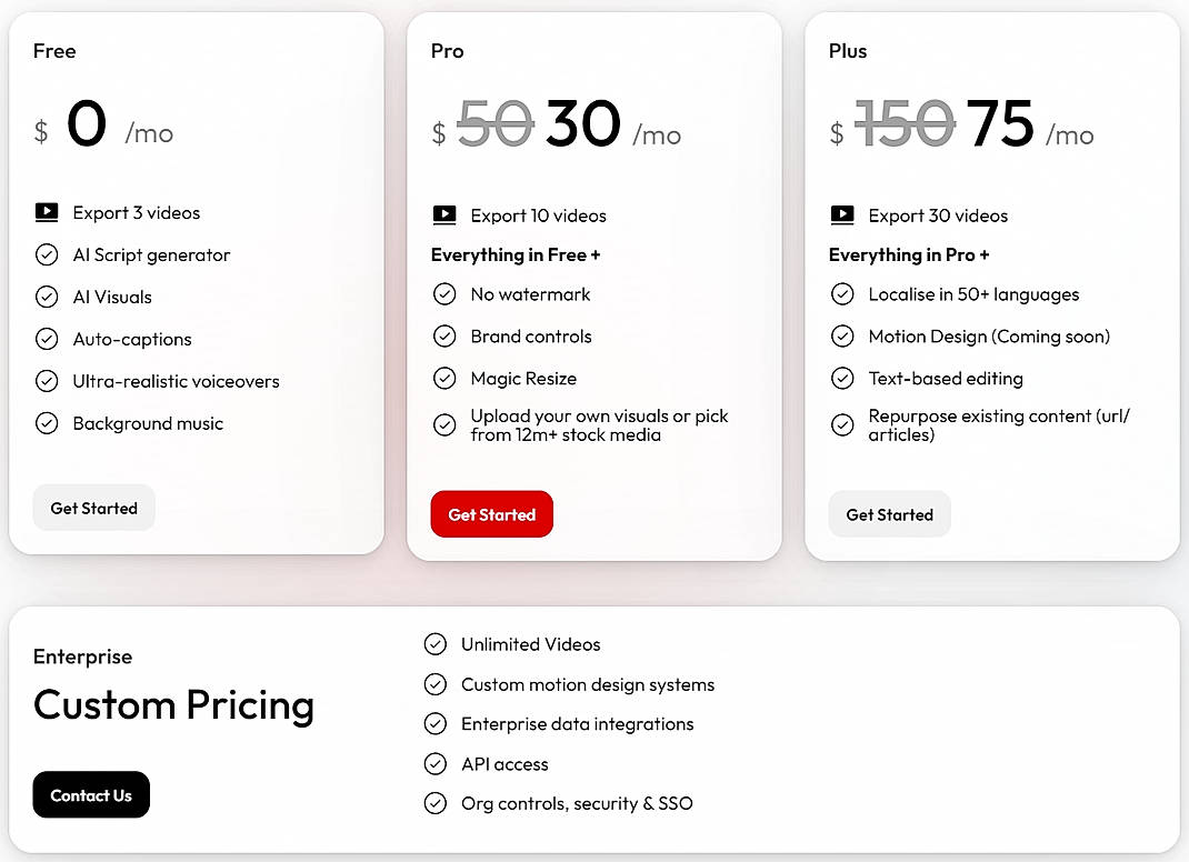 Pricing screenshot