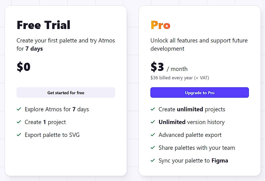 Pricing screenshot