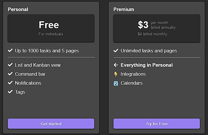 Pricing screenshot