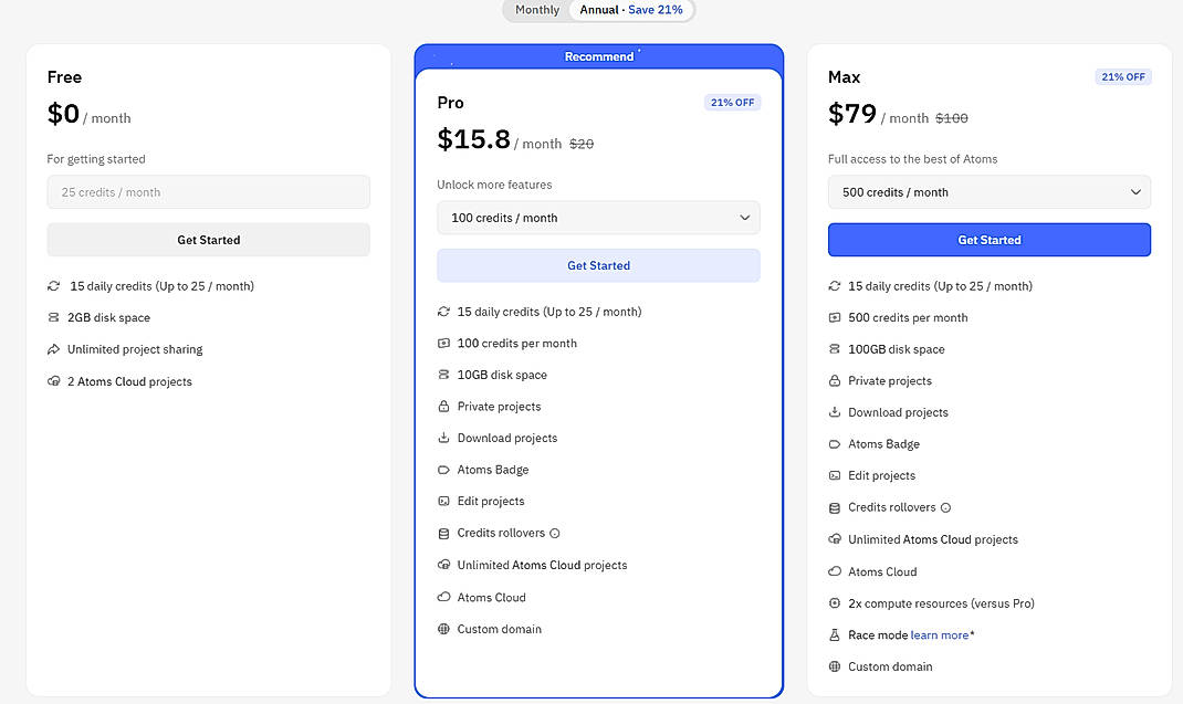 Pricing screenshot