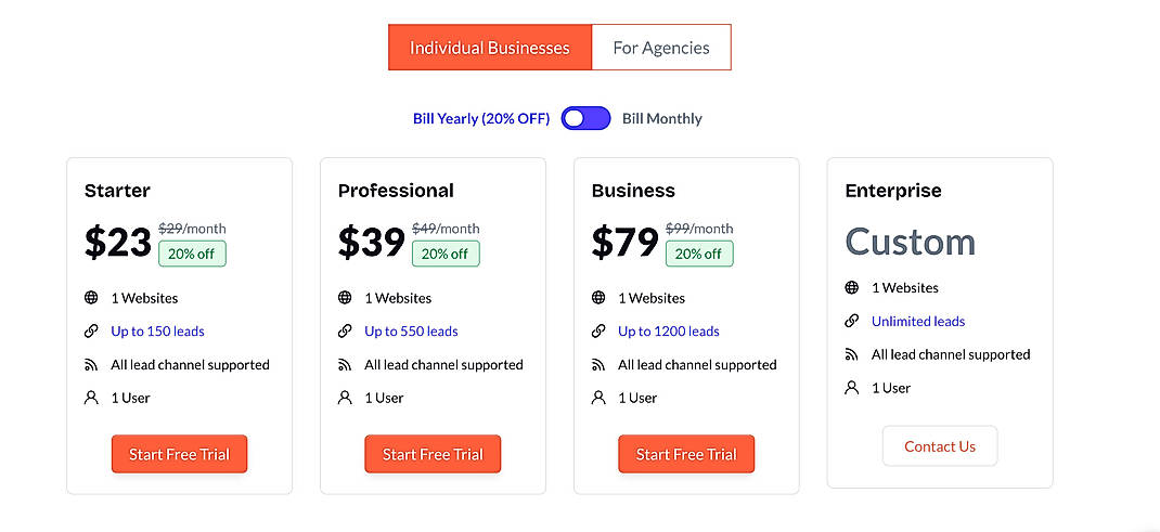 Pricing screenshot