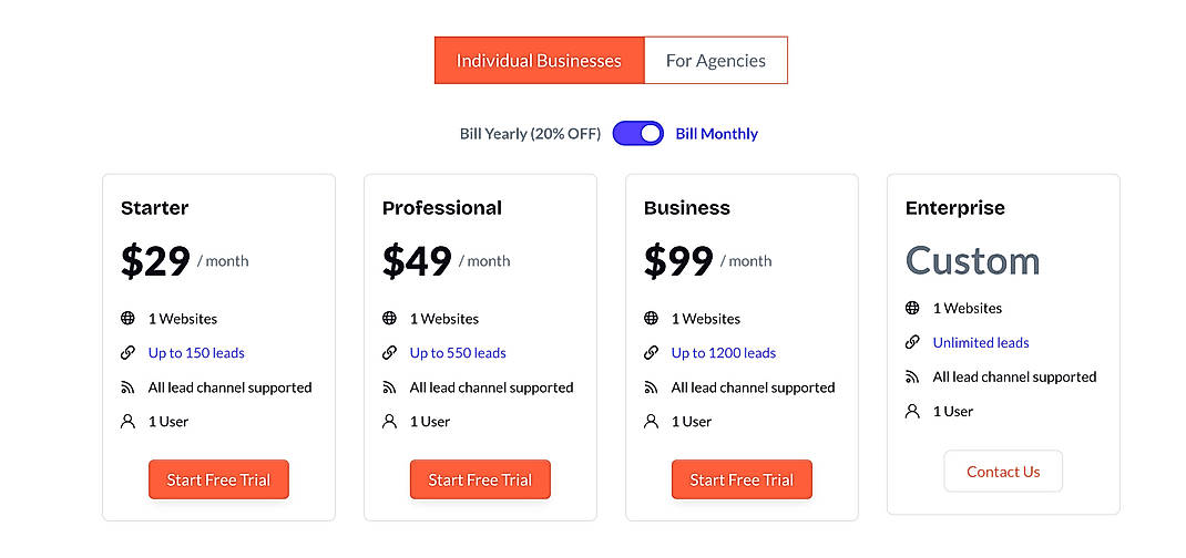 Pricing screenshot