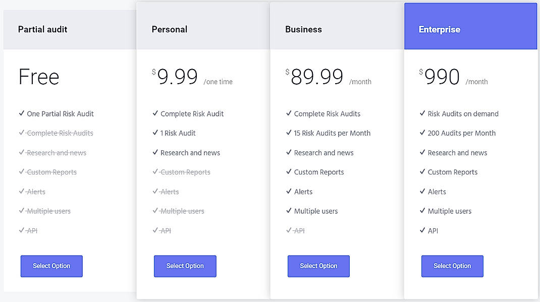 Pricing screenshot