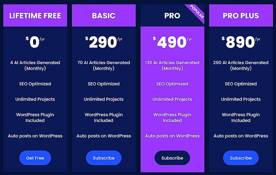 Pricing screenshot