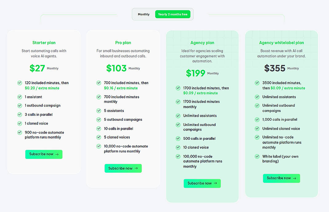 Pricing screenshot