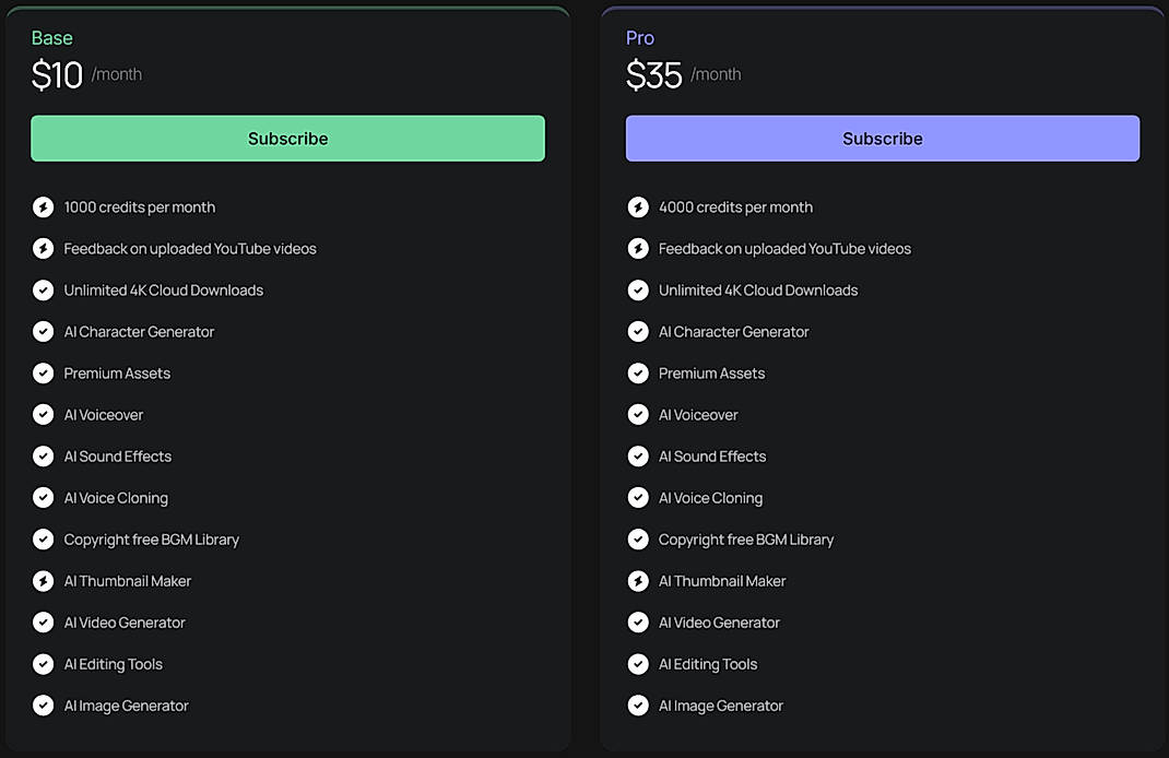Pricing screenshot