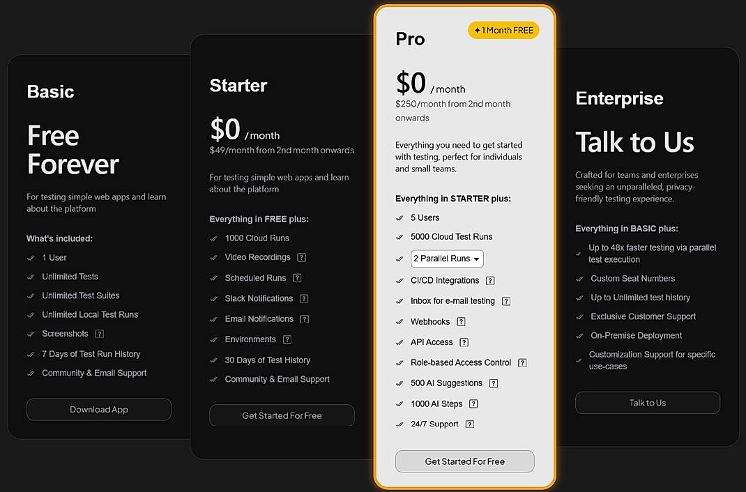 Pricing screenshot