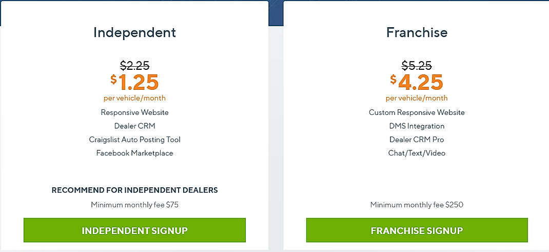 Pricing screenshot