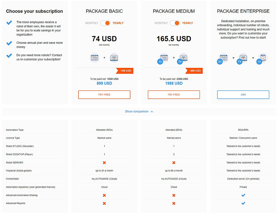 Pricing screenshot