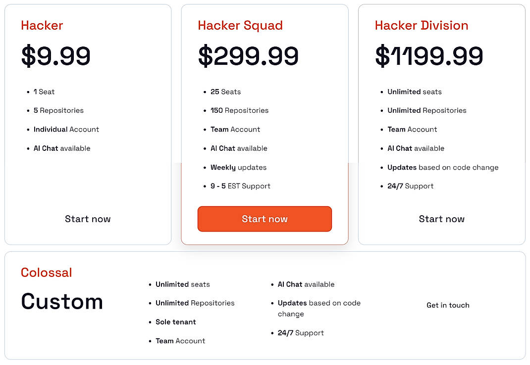 Pricing screenshot