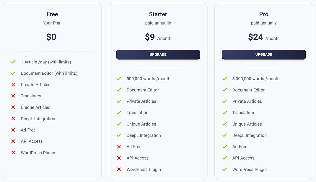 Pricing screenshot