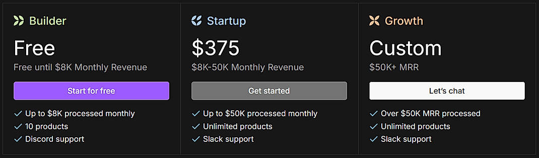Pricing screenshot