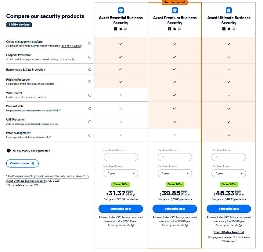 Pricing screenshot