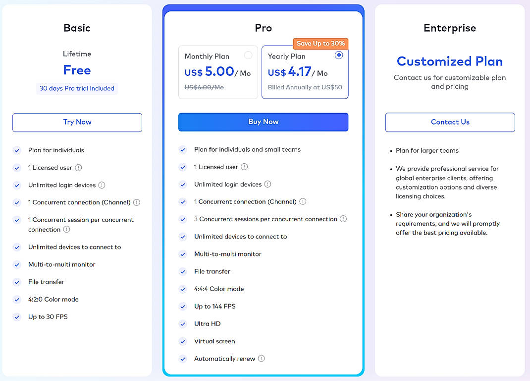 Pricing screenshot