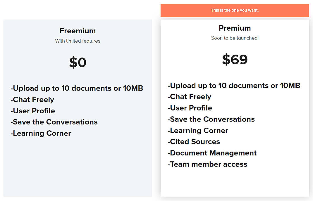 Pricing screenshot