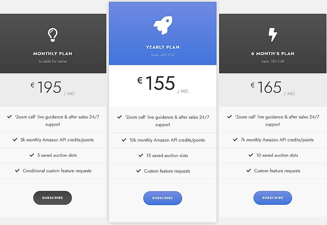 Pricing screenshot