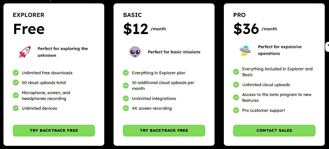 Pricing screenshot