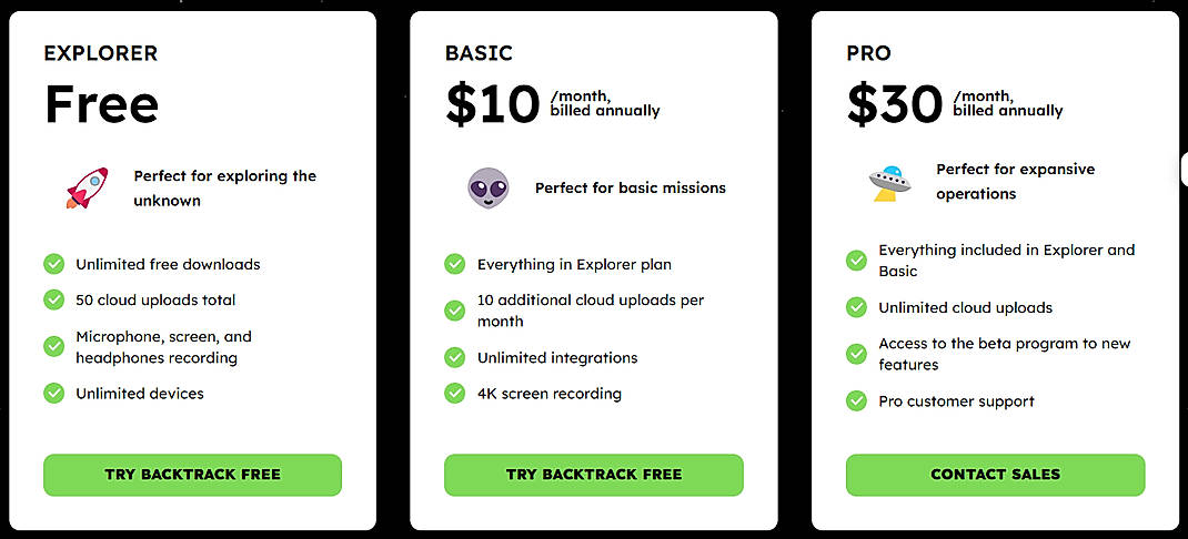 Pricing screenshot