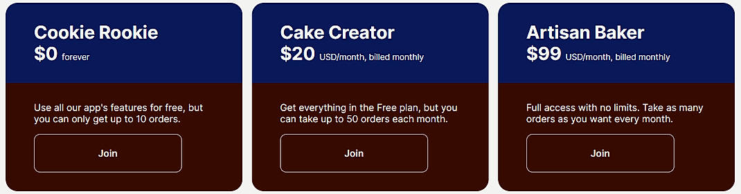 Pricing screenshot