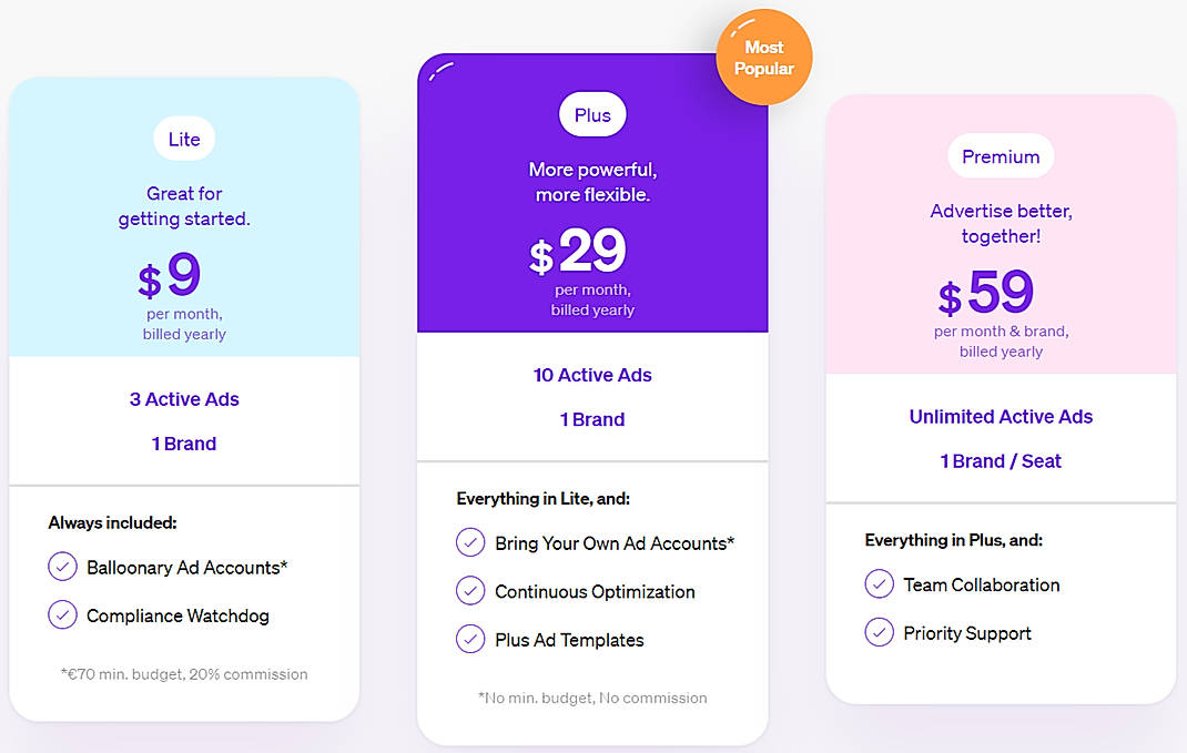 Pricing screenshot