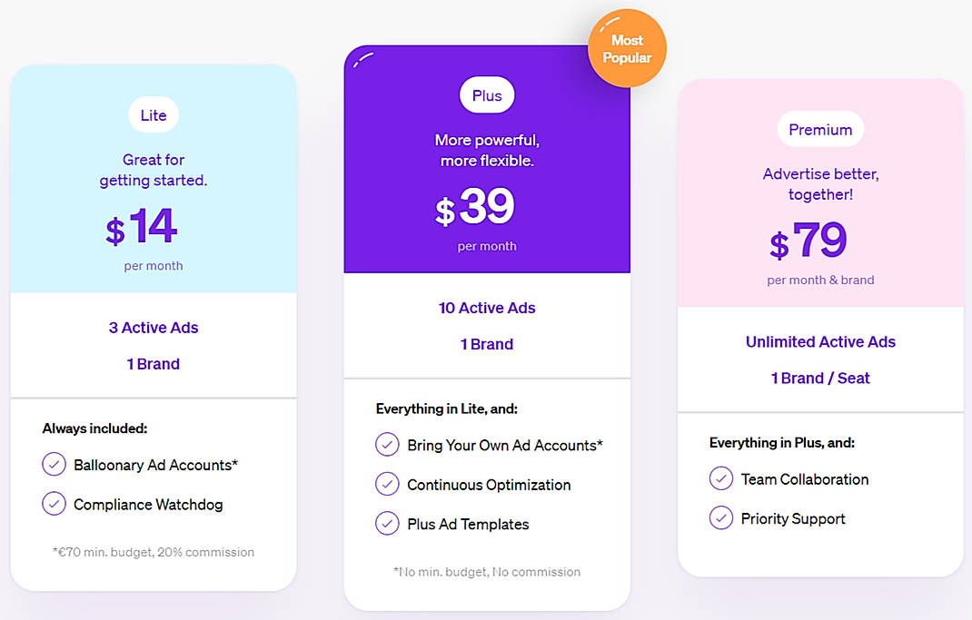 Pricing screenshot