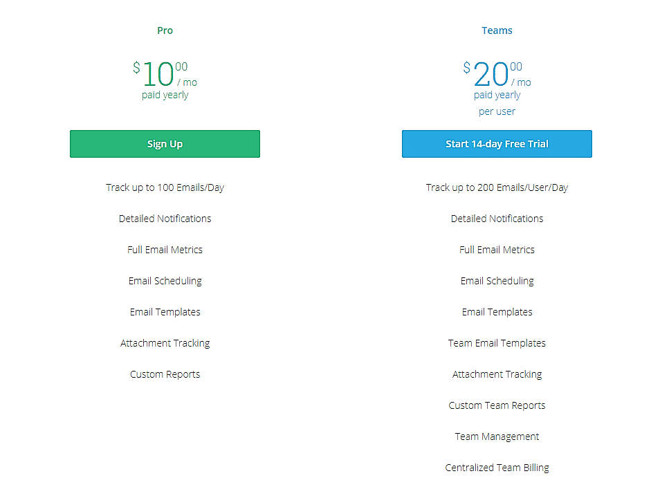 Pricing screenshot