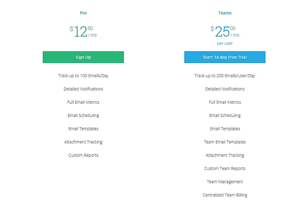 Pricing screenshot