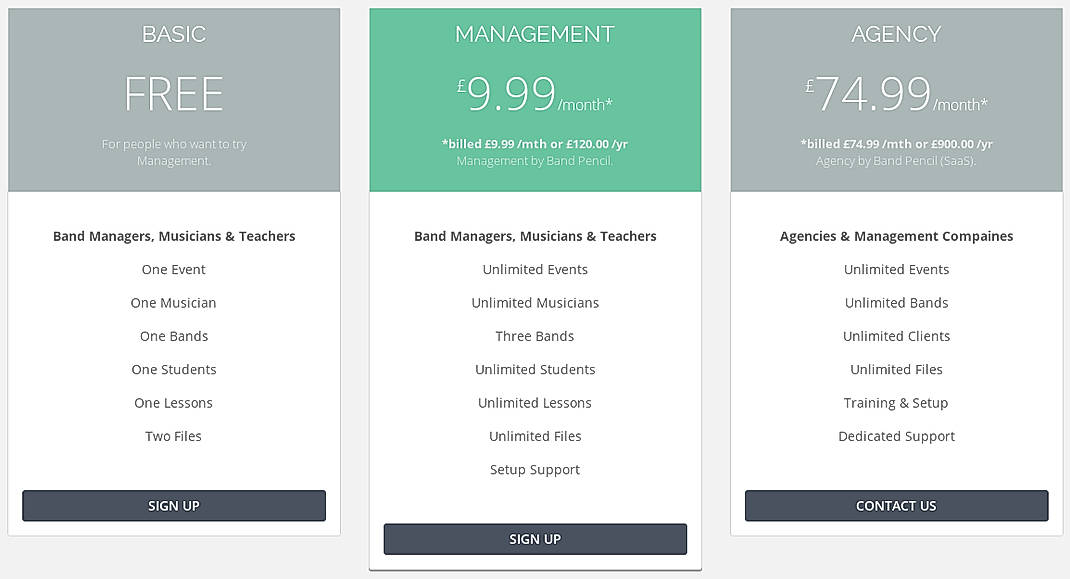 Pricing screenshot