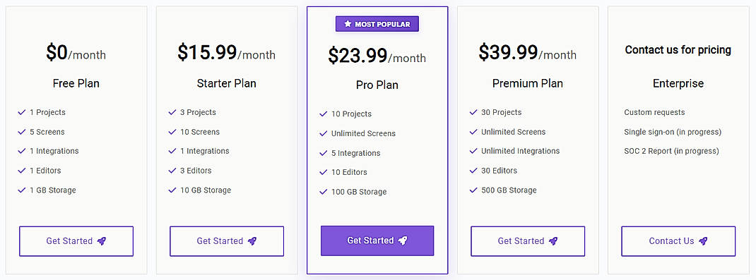 Pricing screenshot