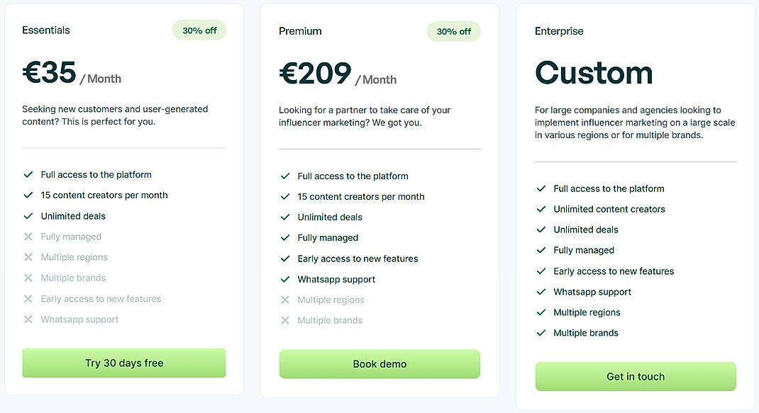 Pricing screenshot