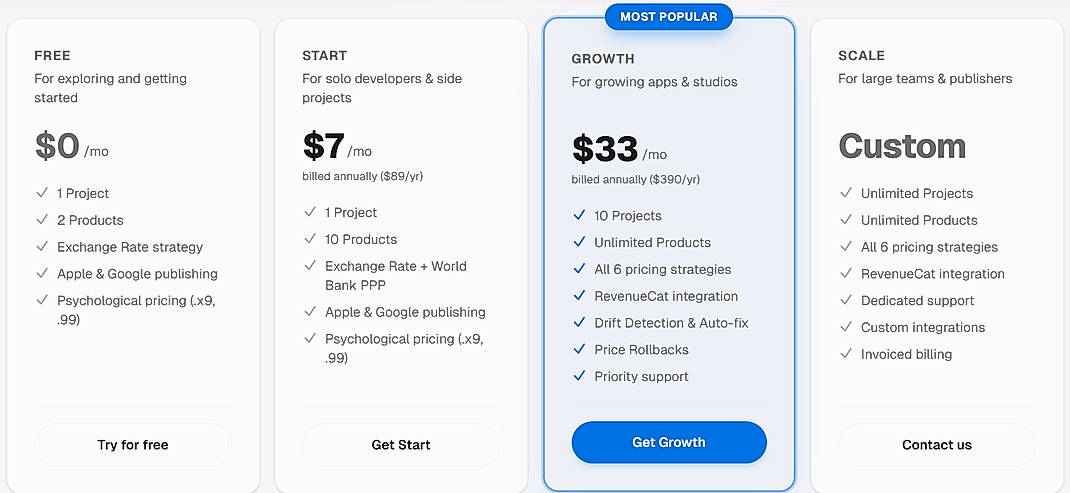 Pricing screenshot
