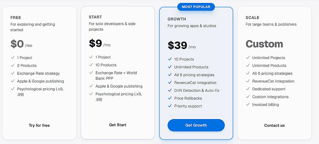 Pricing screenshot