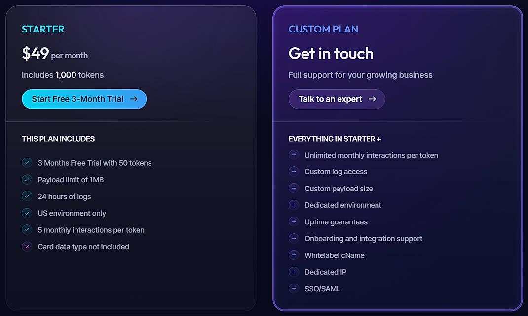 Pricing screenshot