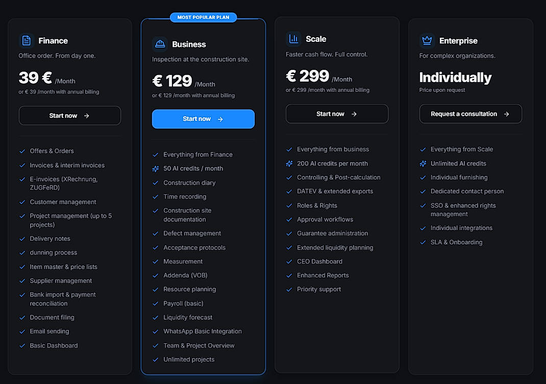 Pricing screenshot