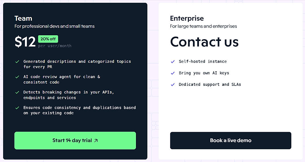 Pricing screenshot