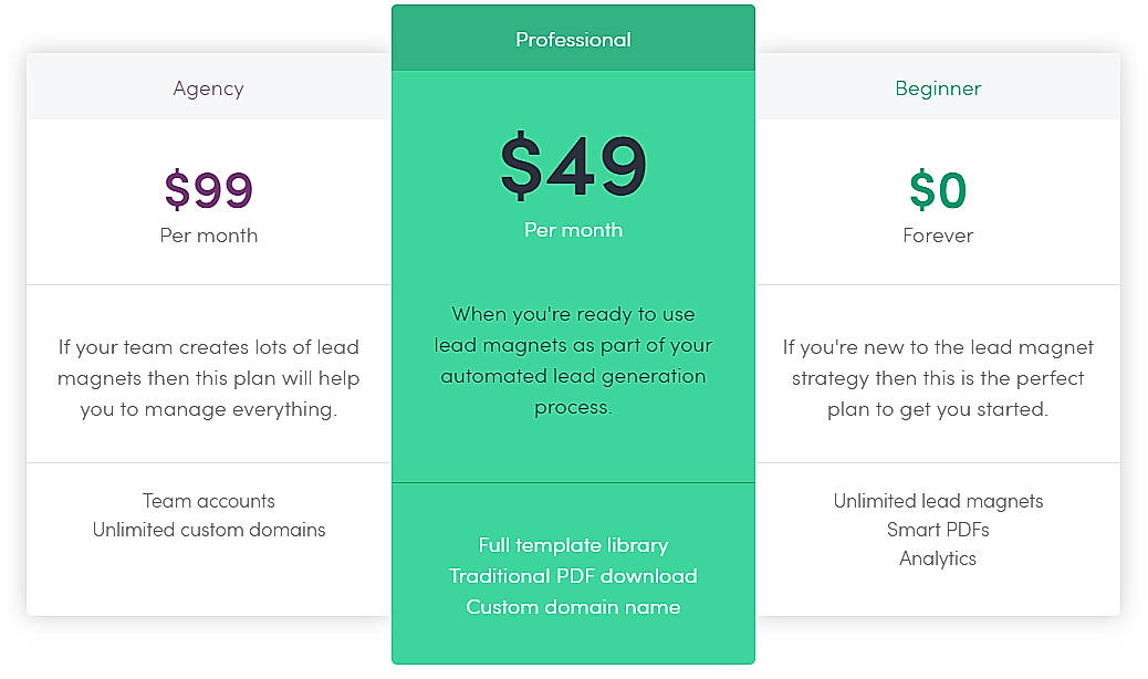 Pricing screenshot