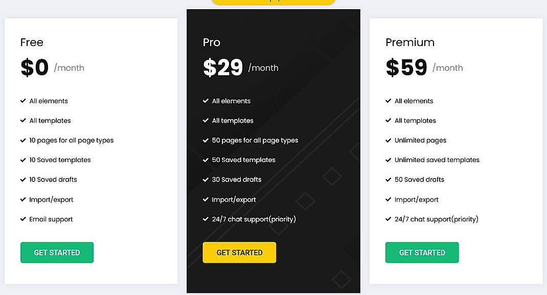 Pricing screenshot
