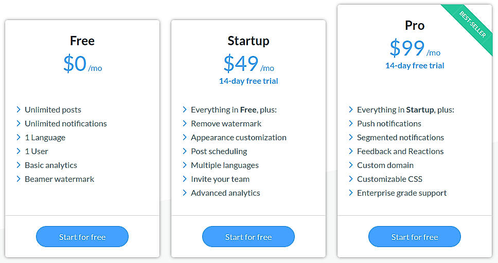 Pricing screenshot