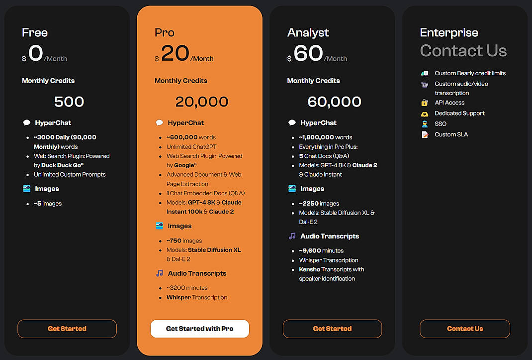 Pricing screenshot
