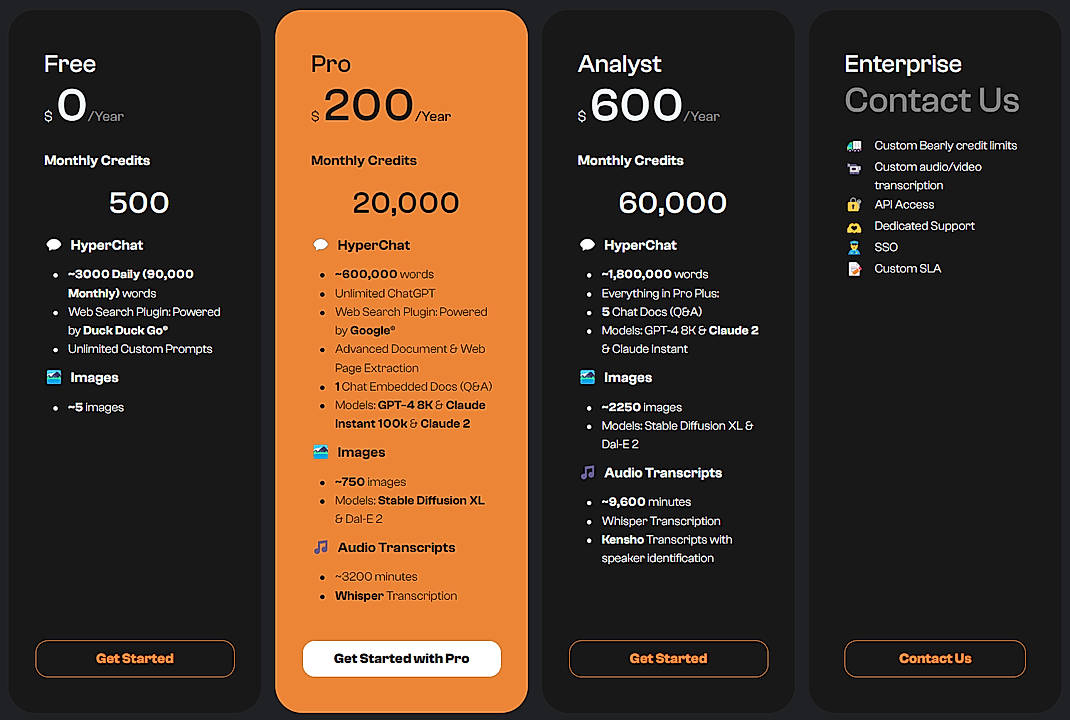 Pricing screenshot
