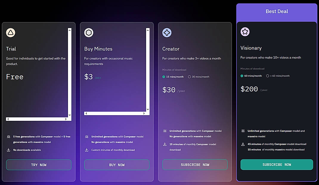 Pricing screenshot