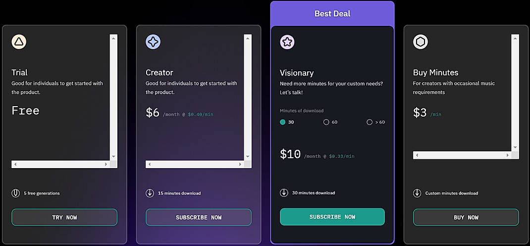 Pricing screenshot